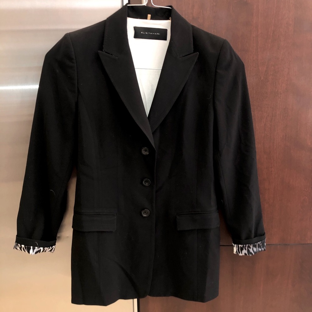 Eli Tahari black blazer. Size 8 zebra trim